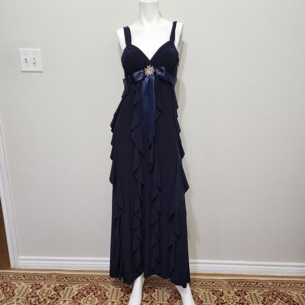 Betsy And Adam By Linda Bernell Blue Formal Ruffle Ball Gown Size 6
